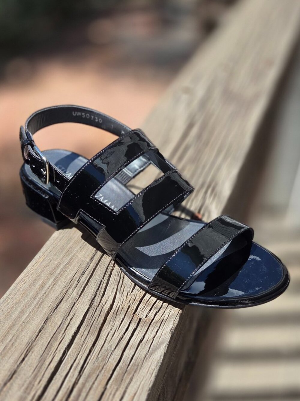 Stuart Weitzman Patent Black Sandals. US7. Great condition.